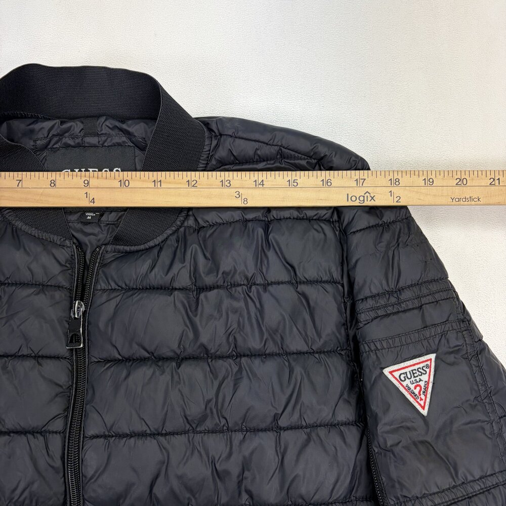 GUESS Quilted Puffer Bomber Jacket Black Size M - Picture 8 of 10